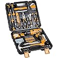 Tool Set - Tool Kit with 8V Cordless Drill, 132 Piece Tool Box with Drill, Home Tool Kits for Men & Women, Hand Drill Set Perfect for Homeowner, Diyer, Handyman - Yellow