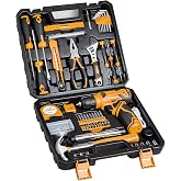 Tool Set - Tool Kit with 8V Cordless Drill, 132 Piece Tool Box with Drill, Home Tool Kits for Men &amp; Women, Hand Drill Set Perfect for Homeowner, Diyer, Handyman-Yellow