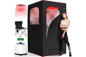 ITHERAU Infrared Home Steam Sauna Box, Portable Personal Full Body Sauna Spa Tent at Home for Relaxation with 660nm Red Light Therapy Lamp, 3L Steamer, Folding Chair, 15 Levels