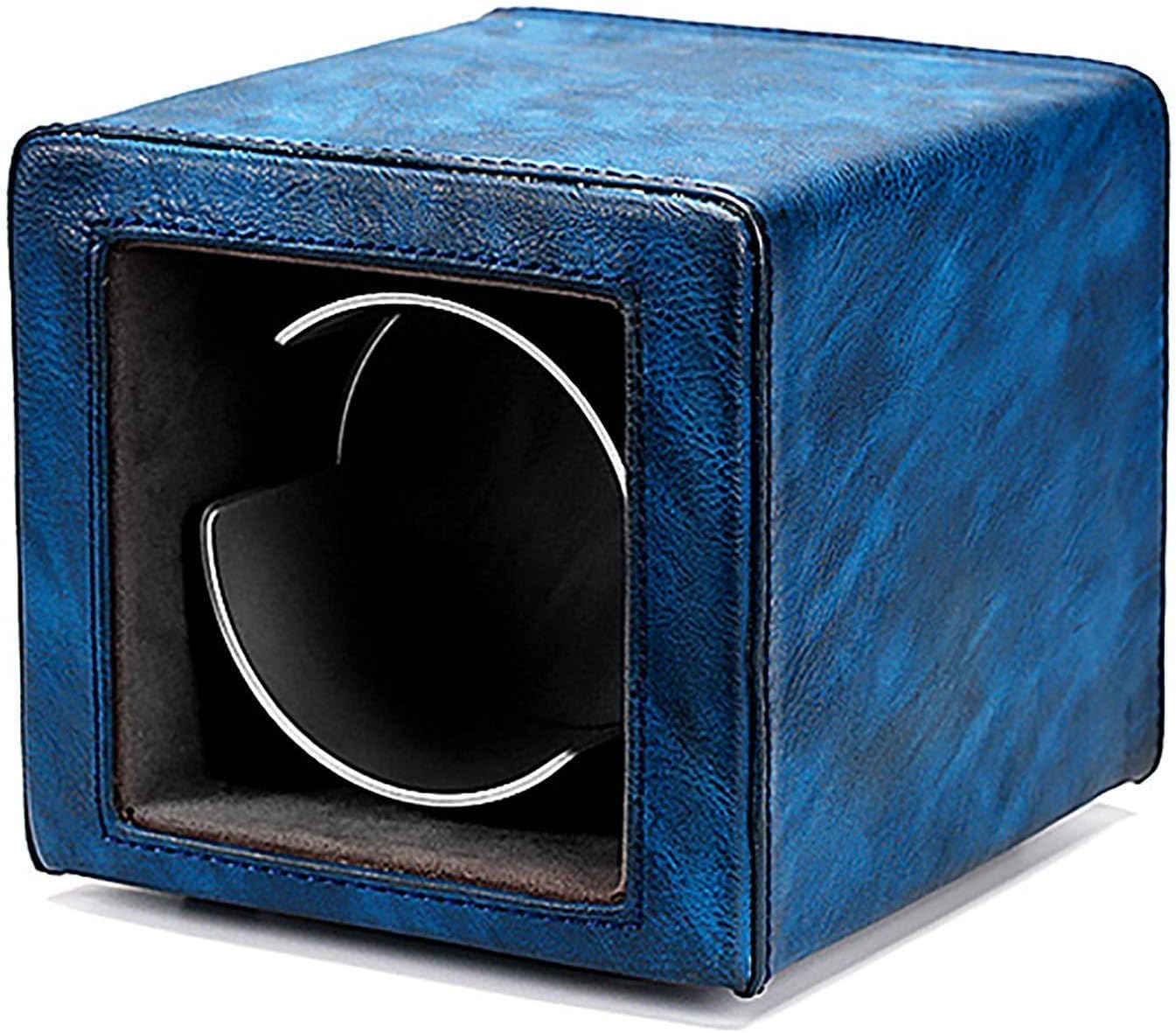 Winding Box Watch Winders - Mini Single Watch Winding Box Retro Leather Watch Shaker Mechanical Watch Silent Swing Device Dual-Power with LED Light Watch Storage Case (Star Blue)