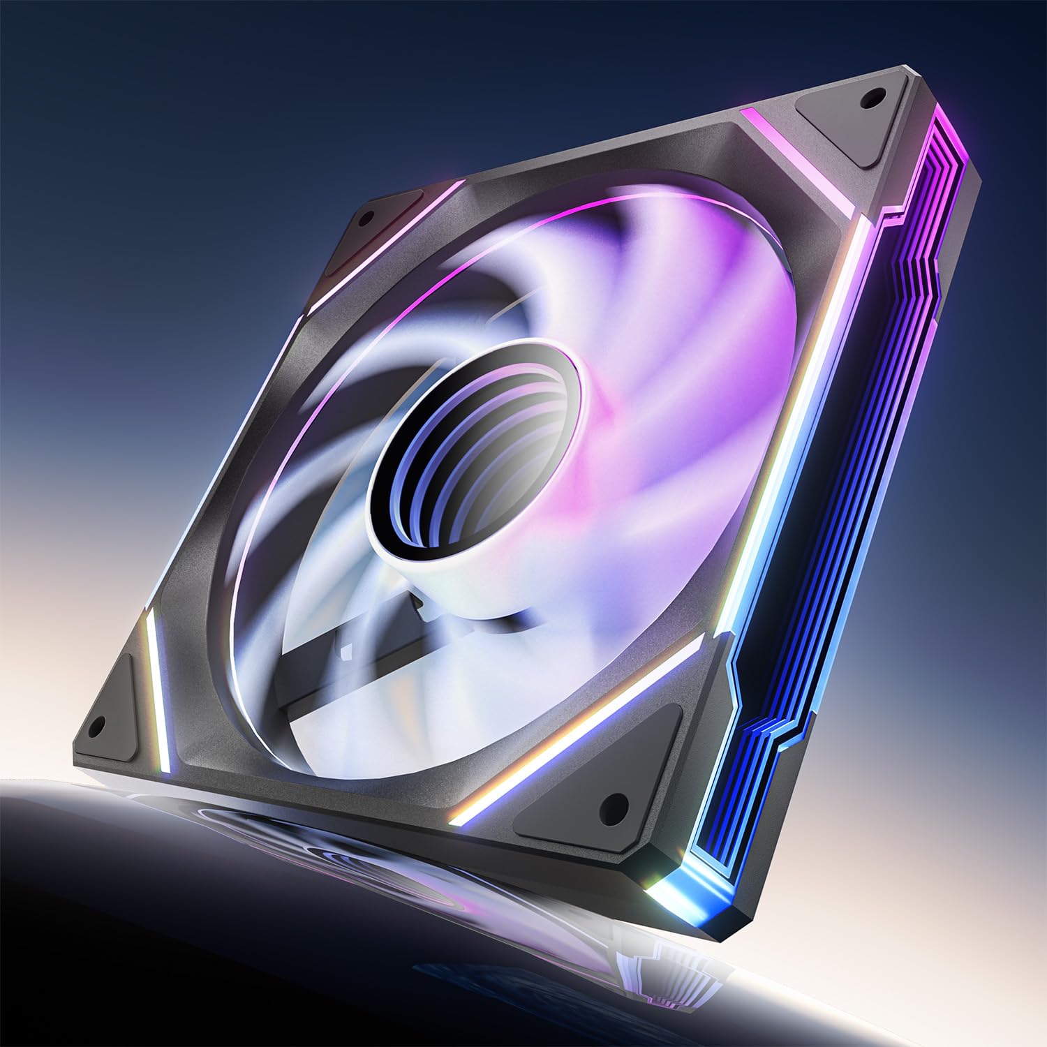 AsiaHorse 140mm PC Gehäuselüfter, AMICI Mega-A14 ARGB PWM Lüfter (Auspuff) mit Dual-Sided Infinity Mirror, HDB-Lager, 5V 3-Pin Sync, Kabelmanagement (Schwarz, 1 Stück)