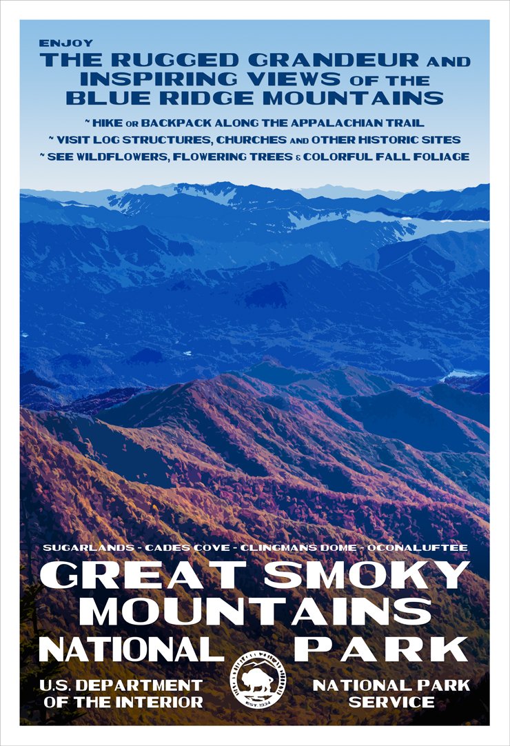 Great Smoky Mountains National Park, Add Some Retro Flair To Your Home - Original Vintage National Park Decor Design by Robert B. Decker - 100% Recycled Material - Unframed - 13"
