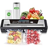 DIKEIBAS Vacuum Sealer Machine with 10 Bags & 10 Feet Bag Roll | 85kPa Powerful Suction | Automatic Food Sealer for Sous Vide | Dry & Moist Modes | Compact with Built-in Cutter