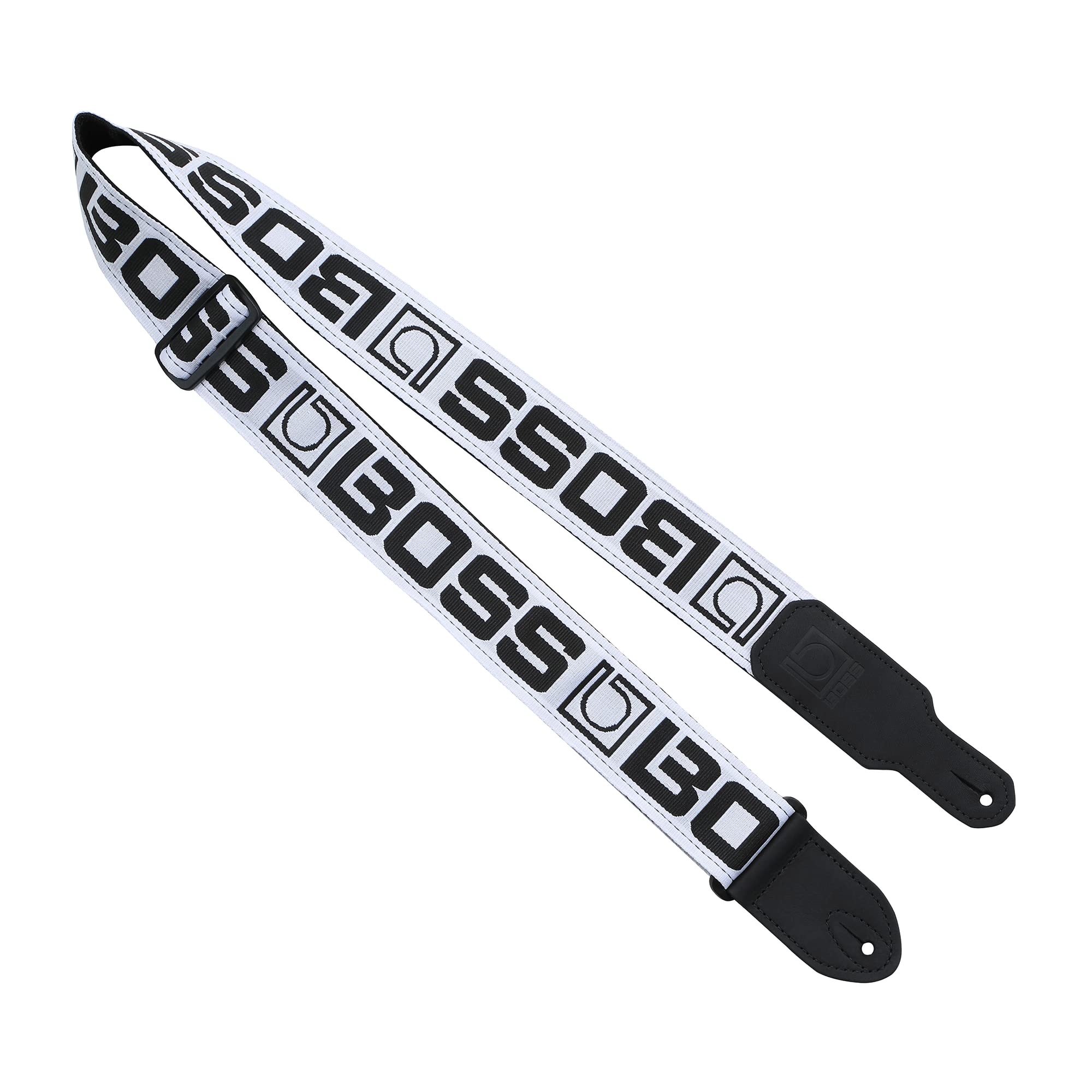 BOSS BSM-20-WB High Quality Instrument Straps in White with Black Logo | Featuring the BOSS Monogram Logo | Two-inch wide Polyester Material for Comfort and Durability | For Guitar, Bass & More