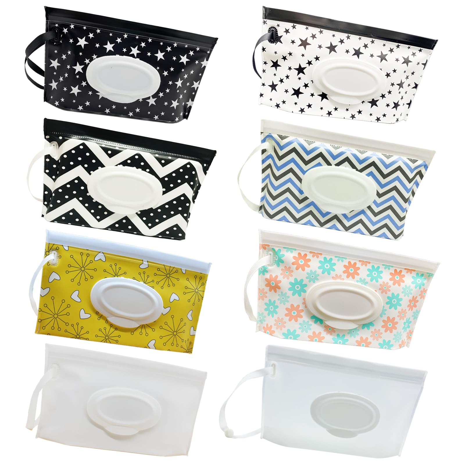 8 Pack Portable Wet Wipe Pouch Dispenser, Reusable Refillable Travel Wipes Holder & Case, Lightweight Flushable Diaper Wipes Container for Baby