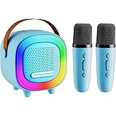 Mini Karaoke Machine Speaker for Kids Adults, Portable Bluetooth with 2 Wireless Microphones, Children's Day Birthday Gift Ideas for Toys for Teens Boys and Girls Aged 4, 5, 6, 7, 8, 9, 10, 11, 12+