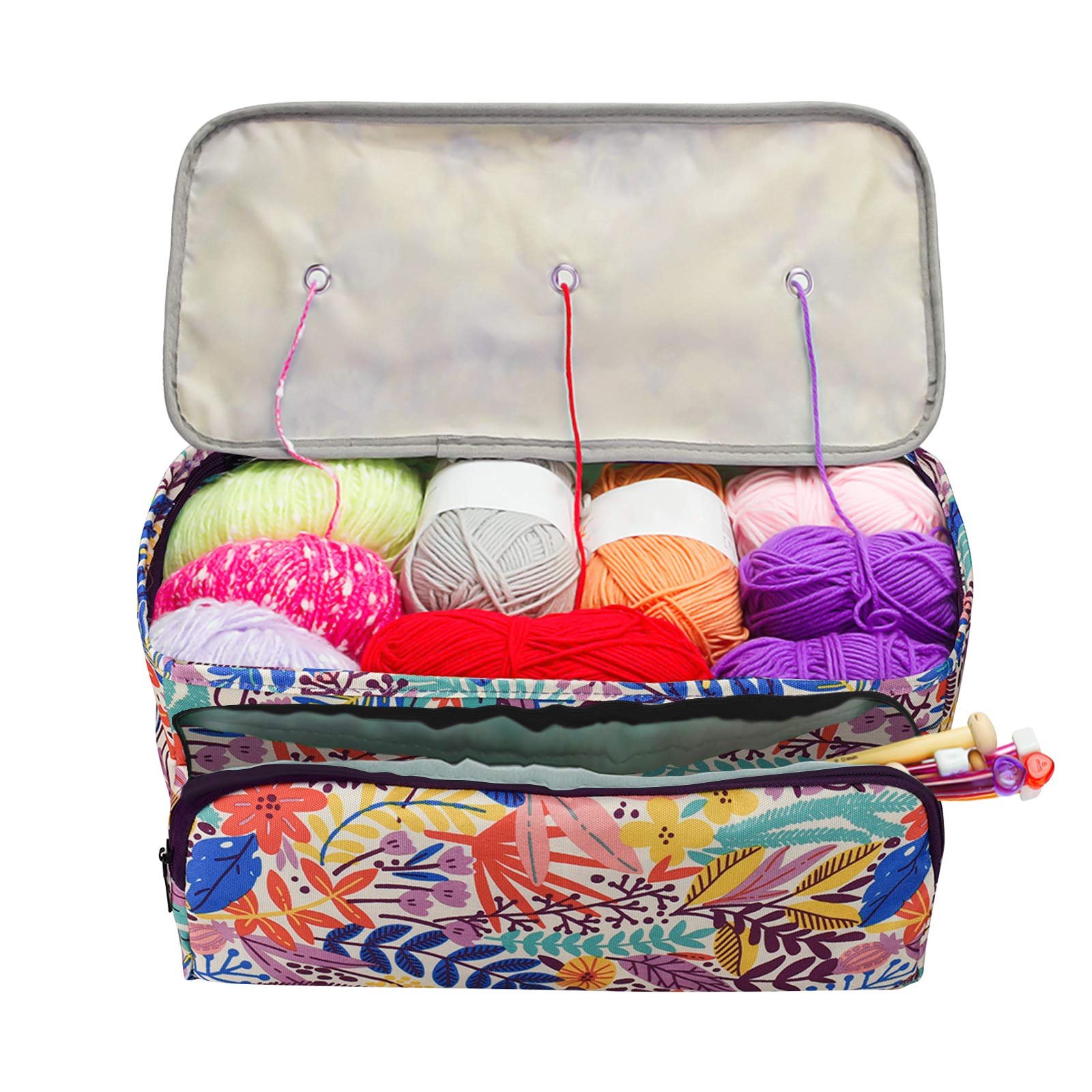 Ousuga Knitting Bag for Yarn & Wool Storage, Portable Crochet Knitting Needles Case & Sewing Tools with Pocket and Holder for Knitting Needles and Tools