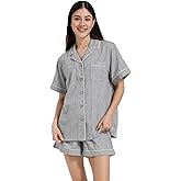 XINJU Womens Muslin Pajama Set 100% Cotton Double Gauze Linen Like Breathable Soft Button Up Loungewear Sleepwear PJ Set