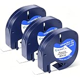 3PK Letratag 91331 White Plastic Label Replace for Dymo Label Maker Refills | USUPERINK Compatible for Dymo Letratag Refills S0721660 Black on White 12mm x 4m Label for Letra Tag 200B LT100H 100T LT110T