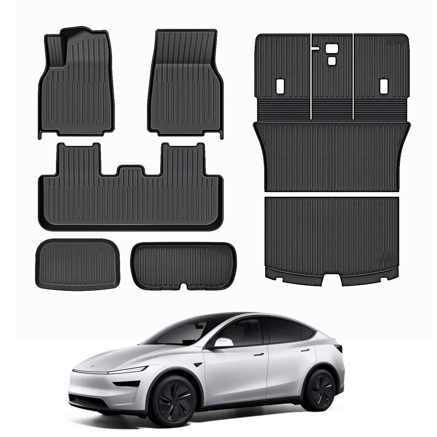 Photo 1 of (5 OF 7) (FAIR) PBRYOUS Floor Mat for 2025-2026 New Model Y Juniper 7PCS Full Set Floor Mats with Front Rear Cargo Liner & Second Row Seat Back Mats & Anti-Scratch Rear Bumper Guard Mats Interior Accessories
