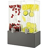 1.25 Gallon Dual Acrylic Beverage Dispenser with Gray Metal Stand – 2-Drink Server with Ice Chambers & Stainless Steel Spouts