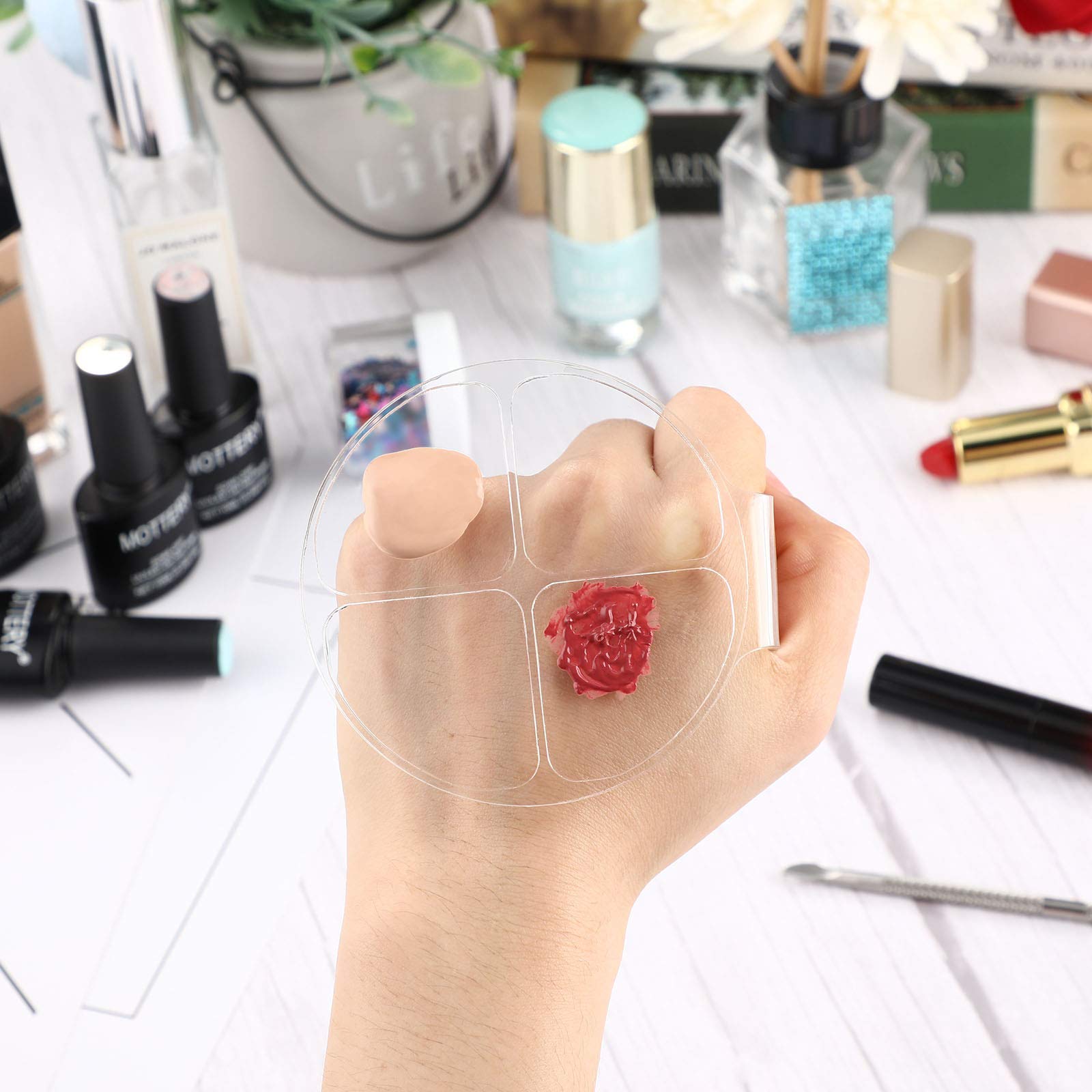 Maitys 2 Pcs Acrylic Makeup Palette, Foundation Mixing Palette, Hand-held Makeup Spatula Nail Art Manicure Tray Clear Cosmetic Spatula for Beauty Salon Color Cream Mixing Foundation