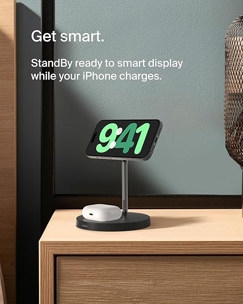 BELKIN MAGSAFE 2-IN-1 WIRELESS CHARGING STAND FOR APPLE IPHONE 16, IPHONE 15, IPHONE 14, & IPHONE 13 SERIES & AIRPODS – MAGSAFE FAST CHARGING STATION FOR MULTIPLE DEVICES – BLACK