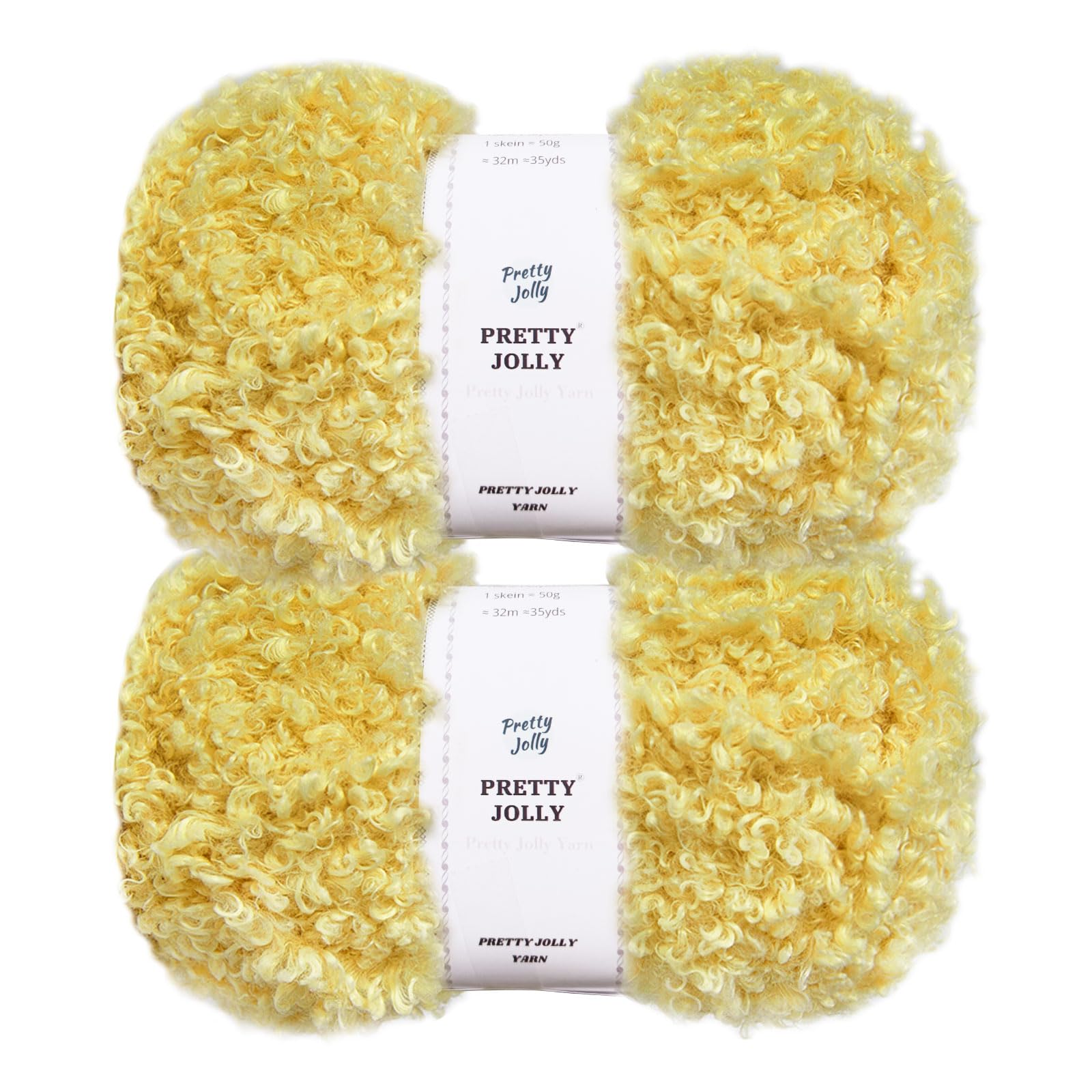Pretty Jolly Teddy Fur Yarn - Super Soft, Chunky, Fluffy Faux Fur - Total Length 2×50m (100g×2) - Yellow