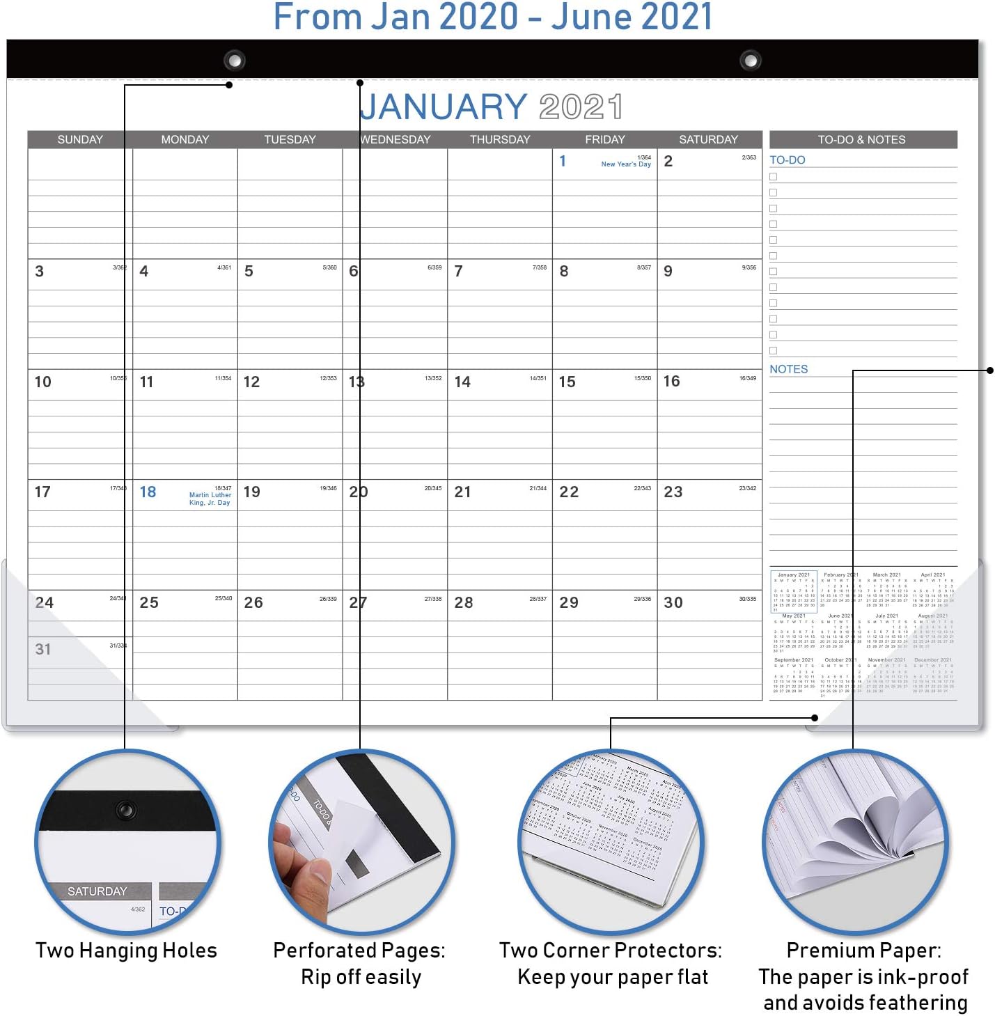 17 X 12 June 21 18 Months Desk Calendar With To Do List Large Ruled Blocks