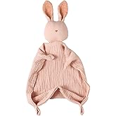 insular Bunny Lovey Blanket for Boys and Girls, Organic Cotton Muslin Security Blanket for Babies, Soft Breathable Lovie Soothing Towel for Newborn and Infant, Pink