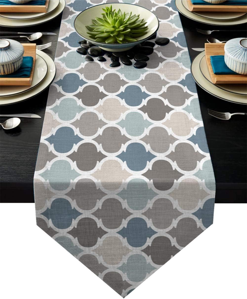 N / A Table Runner Modern Indigo Gray Pattern Table Runner Christmas
