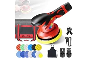 OUBA Cordless Car Buffer Polisher Kit, 6 Inch Car Polisher, 6 Variable Speed, with 2 PCS 12v Rechargeable Battery, Car Buffer Complete with Polishing Accessories for Car Detailing, Polishing, Waxing