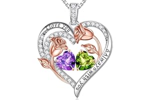 Iefil Valentines Day Gifts for Her - 925 Sterling Silver Rose Heart Birthstone Necklace Birthday Gifts for Women Anniversary Jewelry Gifts for Her Wife Mom Daughter