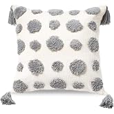 PLWORLD White 20x20 Boho Throw Pillow Cover Tufted Tassels 1PC No Insert | Tufted Chenille Pom Poms Tassels