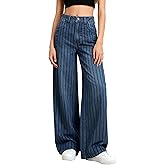 Flvsun Women's Striped Jeans Mid Rise Barrel Baggy Jeans 90S Vintage Wide Leg Casual Denim Pants