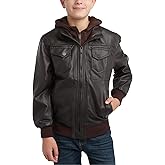 URBAN REPUBLIC Boys Leather Jacket - Faux Leather Bomber Jacket with Fleece Lining - Motorcycle Jackets for Boys (Sizes 8–20)