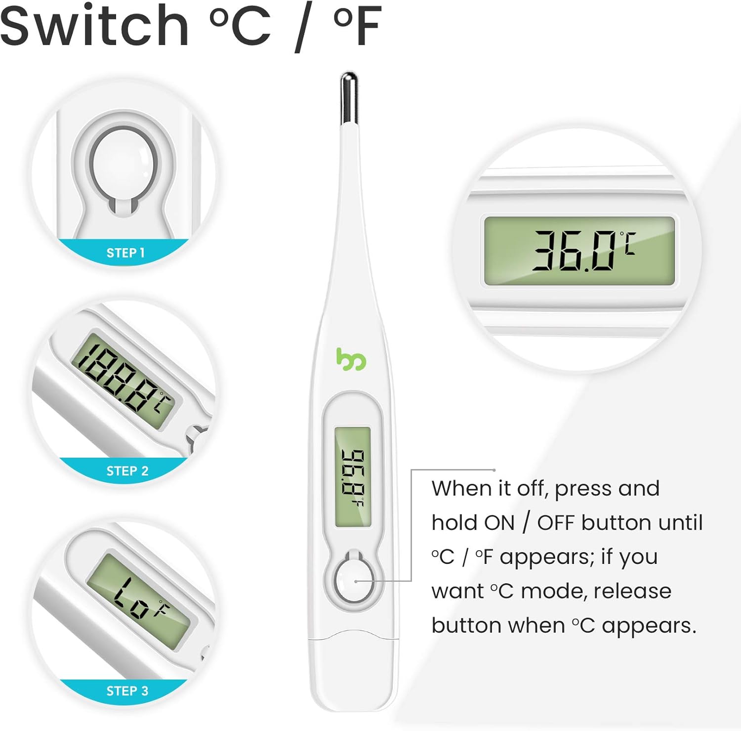 Medical Oral Thermometer for Adults, Thermometer for Fever, Oral Underarm Rectal Temperature Thermometer for Adults and Kids, Fast and Accurate, C/F Switchable by Femometer [2020 New Model]: Health & Personal Care