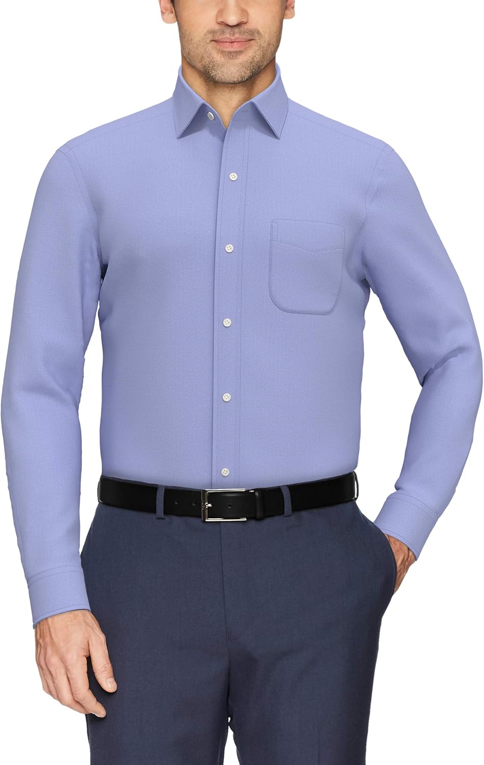  Brand - Buttoned Down Men's Tailored-Fit Spread Collar Pinpoint Non-Iron Dress Shirt With Pocket, Blue, 18" Neck 34" Sleeve (Big and Tall): Clothing