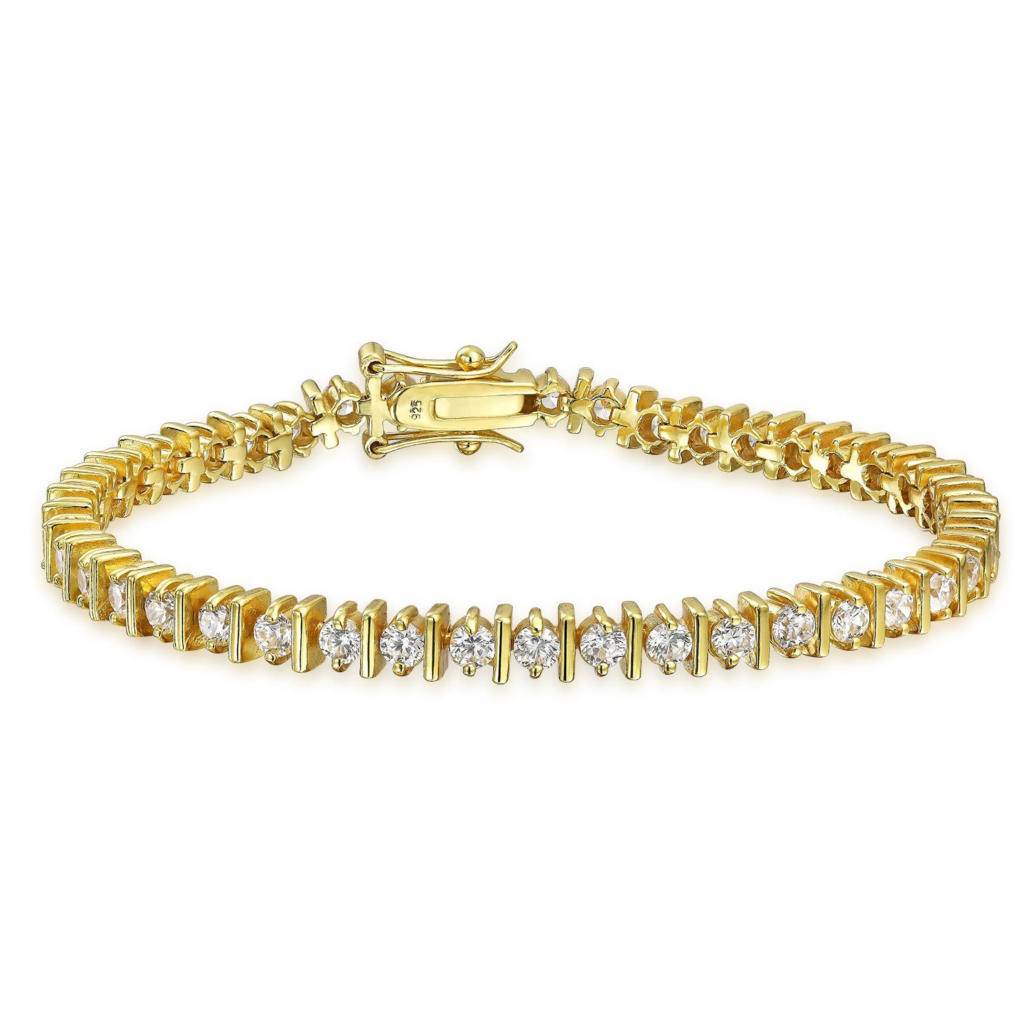 Modern Bridal Jewelry AAA CZ Round Solitaire Tennis Bracelet For Women Wedding Cubic Zirconia .925 Sterling Silver Gold Plated 7 Inch โ image 1