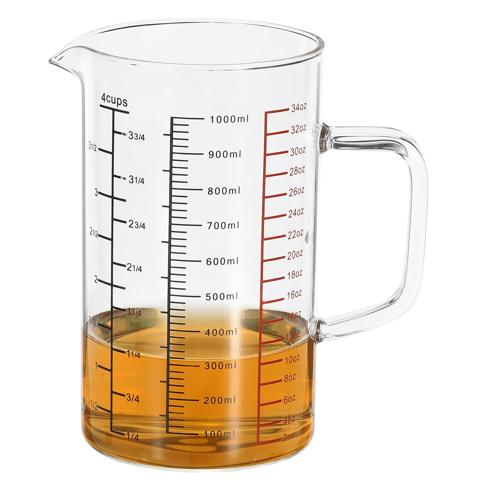 PATIKIL Glass Measuring Cup with Handle, 1000ml Glass Liquid Beaker Liquid Measure Cup with V-shaped Spout and Scales for Kitchen Restaurant, Clear