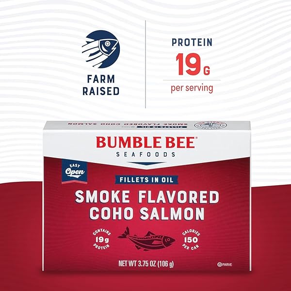 BUMBLE BEE SMOKE FLAVORED RED COHO SALMON FILLETS IN OIL, 3.75 OZ (PACK OF 1) – 19G PROTEIN – SKINLESS, BONELESS – GREAT FOR SNACKS & RECIPES – GLUTEN FREE