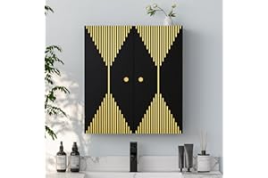 VOXANOXI Bathroom Cabinet Wall Mount with Golden Trim, Wood Bathroom Medicine Cabinet with Doors and Adjustable Shelves, Hanging Over The Toilet Storage Cabinet for Bathroom Laundry Kitchen