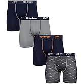 Reebok Mens Boxer Briefs - 4 Pack 6'' Inseam Soft Stretch Performance Mens Underwear Athletic Boxer Briefs with Contour Pouch