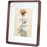 LAUBO2 8x10 Wooden Picture Frame with Double Mat - Natural American Black Walnut Wood Photo Frame Matted to 6x8 & 5x7 | Tabletop & Wall | Brown