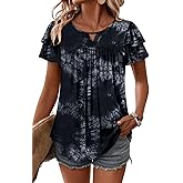 CRAZY GRID Womens Summer Tops Short Sleeve Tshirt Summer Floral Boho Shirts Casual Flowy Tee Comfy Blouses