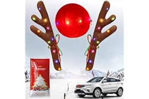 Angooni Charming Christmas Car Decoration, Festive Reindeer Car Kit,Reindeer Antlers & Nose, Christmas Lights, Nice Gift for Families & Friends, Suitable for Jeeps, Trucks, Golf Carts...