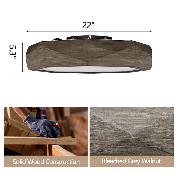 22″ LED CEILING FAN WITH LIGHTS AND REMOTE, RGB CEILING FAN WITH SMART APP/REMOTE CONTROL, BEDROOM FLUSH MOUNT CEILING FANS, WALNUT WOOD GRAIN BLADELESS CEILING FANS
