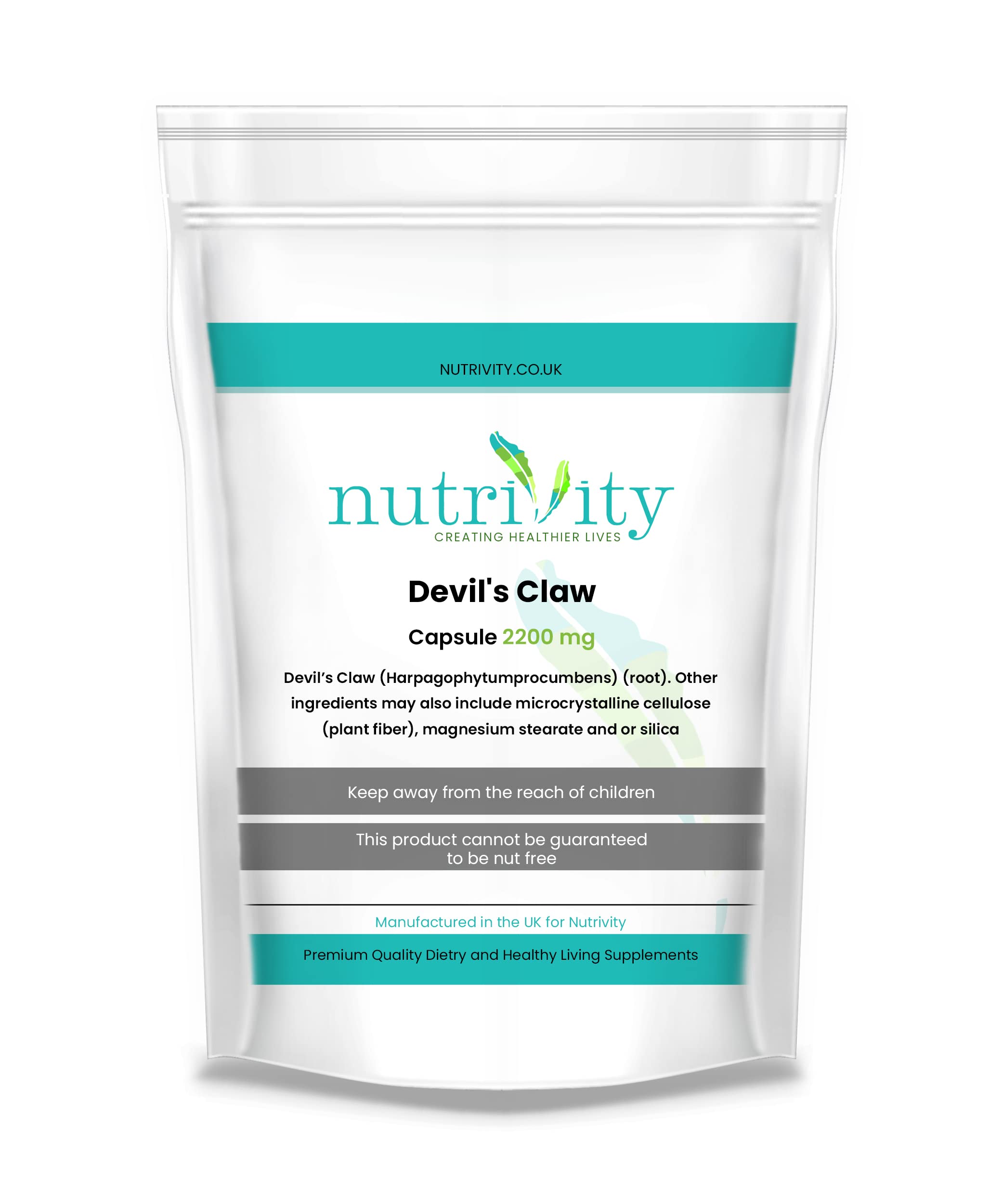 Nutrivity Devils Claw 2200mg – Natural Joint, Back & Muscle Pain Relief – Supports Mobility, Flexibility & Anti Inflammatory Properties – Herbal Supplement for Aches & Stiffness – 60 Vegan Capsules