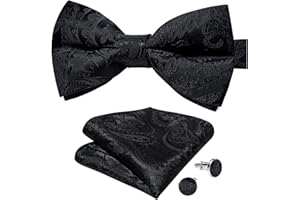 DiBanGu Men's Pretied Bow Ties Paisley Floral Stripe Bow Tie and Pocket Square Silk Bowtie Set for Wedding Party