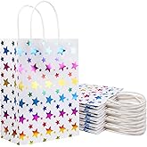 ASONA 24 Pack Gold Foil Rainbow Stars Party Favor Bags, Kraft Gift Bags with Handles for Wedding, Birthday, Graduation, Baby Shower, Bulk Loot Goodie Treat Bags (8.3x5.9 Inches)