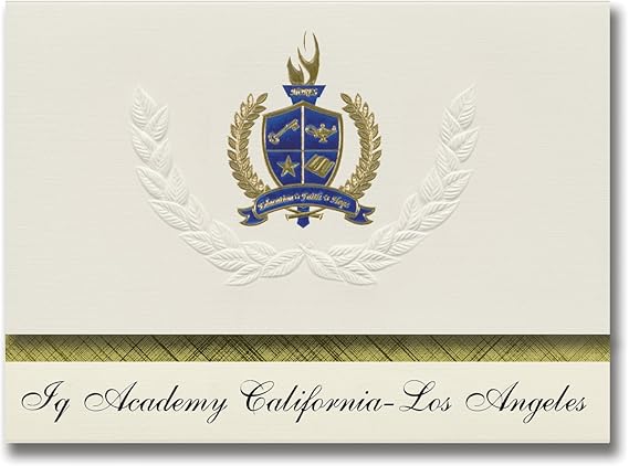 Amazon Com Signature Announcements Iq Academy California Los Angeles Rowland Heights Ca Graduation Announcements Presidential Basic Pack 25 With Gold Blue Metallic Foil Seal Office Products