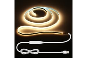 ALITOVE 1M COB LED Light Strips USB Powered 5MM Wide Narrow LED Strip Light with On/Off Switch Warm White 3000K High Density 