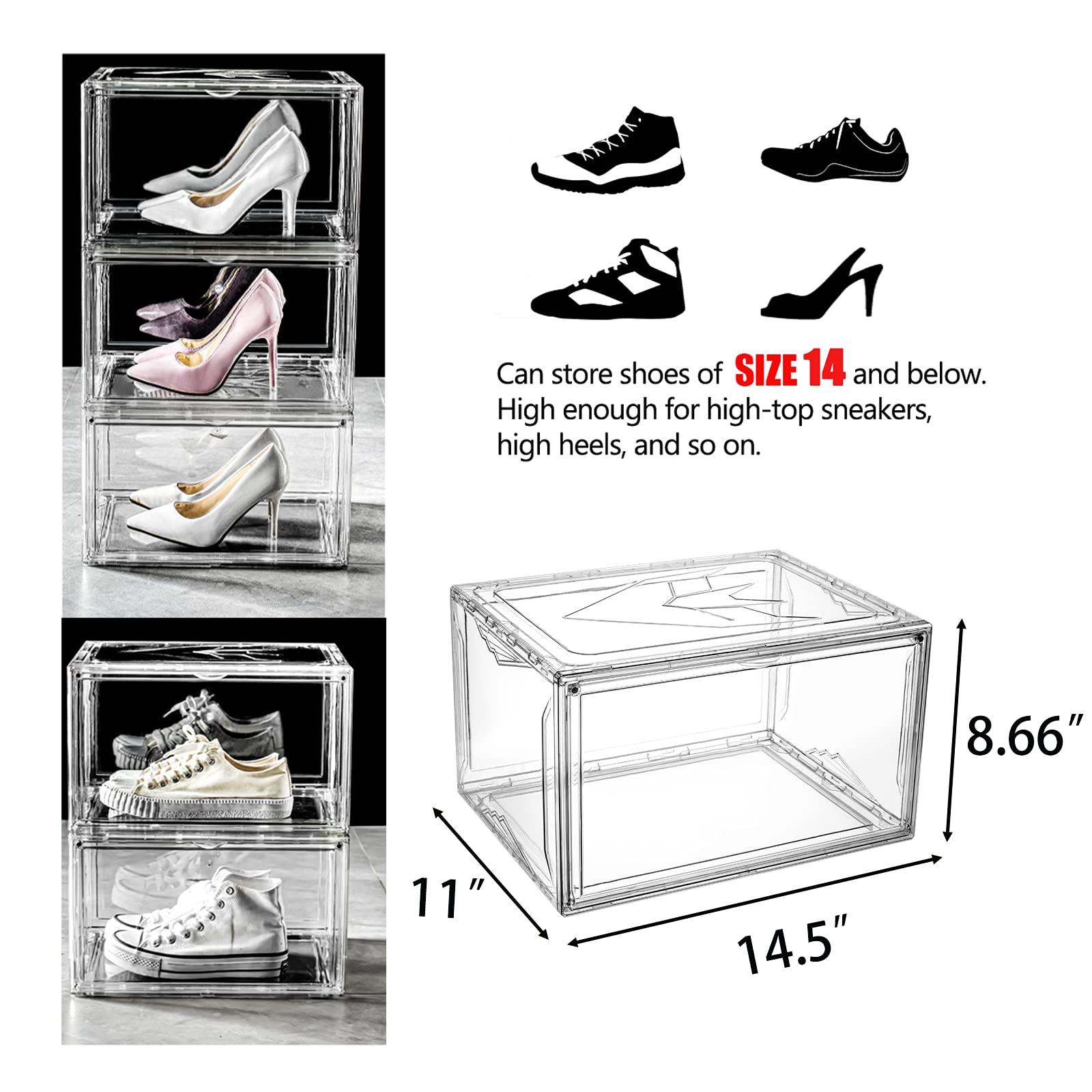 Mua STAHMFOVER Clear Shoe Box Stackable Plastic Sneaker Box Container ...