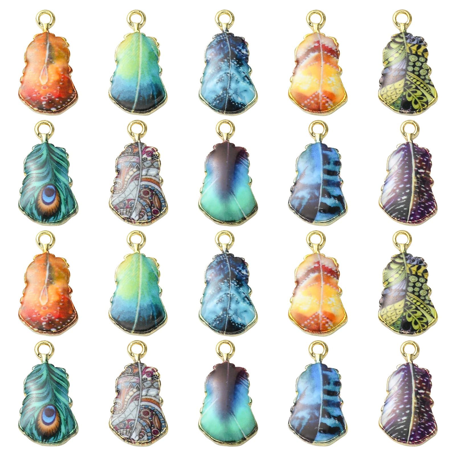 Stiesy 30Pcs 10 Styles Enamel Leaf Charms Pendants Colorful Printed Leaves Charms Plant Dangle Charms for DIY Crafts Bracelet Jewelry Making