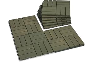 VICTORY RELAX Acacia Wood Flooring Interlocking Deck Tiles for Patio Decor 9 Pcs 12 Slats VR Muted Green - Waterproof Indoor & Outdoor Decor - Balcony Garden Decking Tile (12.2 * 12.2 * 0.7 inches)