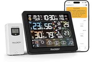 Raddy N80 WiFi Weather Station with Phone APP, Wireless Indoor Outdoor Thermometer with AI Life Assistant, 8” Display, PM2.5/