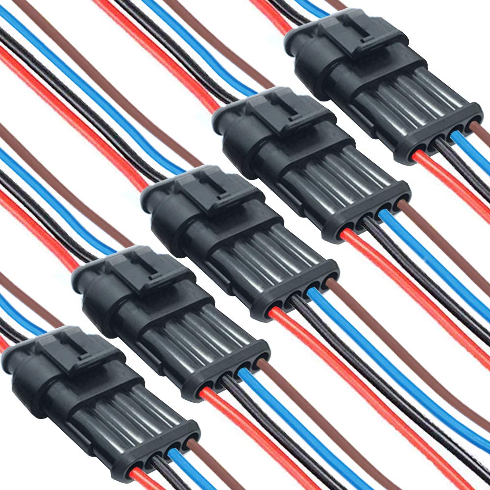 DONJON 4 Pin Way Car Auto Waterproof Electrical Connector,Automotive Wire Connectors,Terminal Plug Socket Set with 16 AWG Wire, Series Terminals for Motorcycle Scooter Auto Truck Marine(5 Sets)