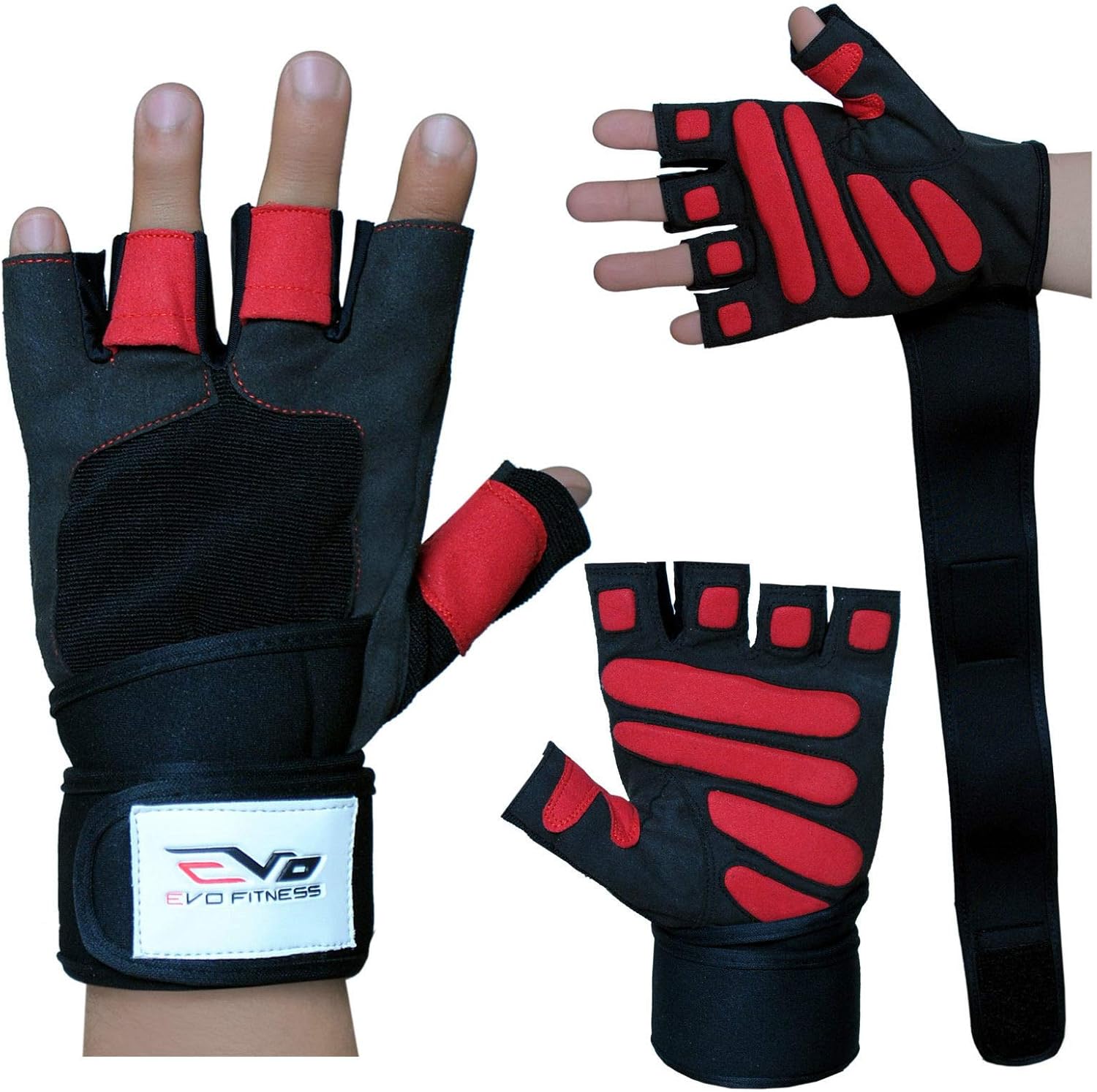 EVO Fitness Leather Weight lifting Gloves Gym Neoprene Wrist Wraps