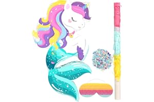 HARRYCLE Small Unicorn Piñata with Piñata Stick Blindfold and Confetti Rainbow Unicorn Piñata for Girls Birthday Party Pink Unicorn Party Supplies for Princess Parties Fiestas Decorations(Unicorn Mermaid)