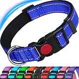 ATETEO Reflective Dog Collar with Safety Locking Buckle Medium Blue 13-19.7in
